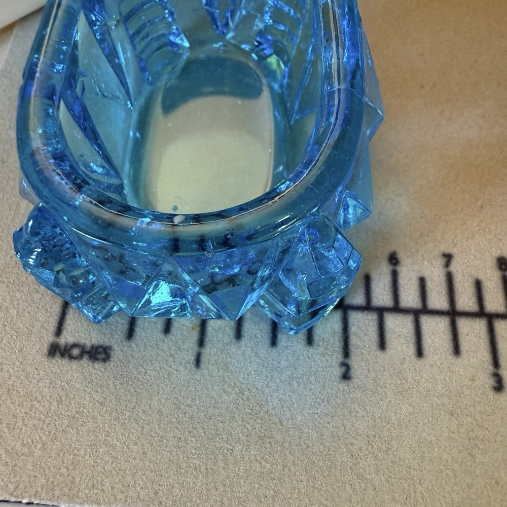 Art Deco Blue Depression Glass Master Salt Cellar Footed Geometric Zipper Design - Picture 11 of 13